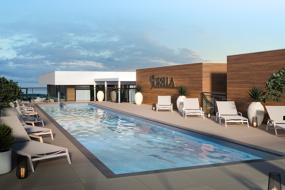 Piscine à longueurs au toit